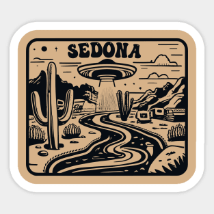 Vintage Retro Sedona UFO Art - Nostalgic Extraterrestrial Illustration Sticker